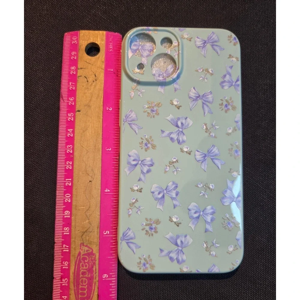 Oylaxoy iPhone 14 Case Blue Purple Bow Floral Protective Cover NEW